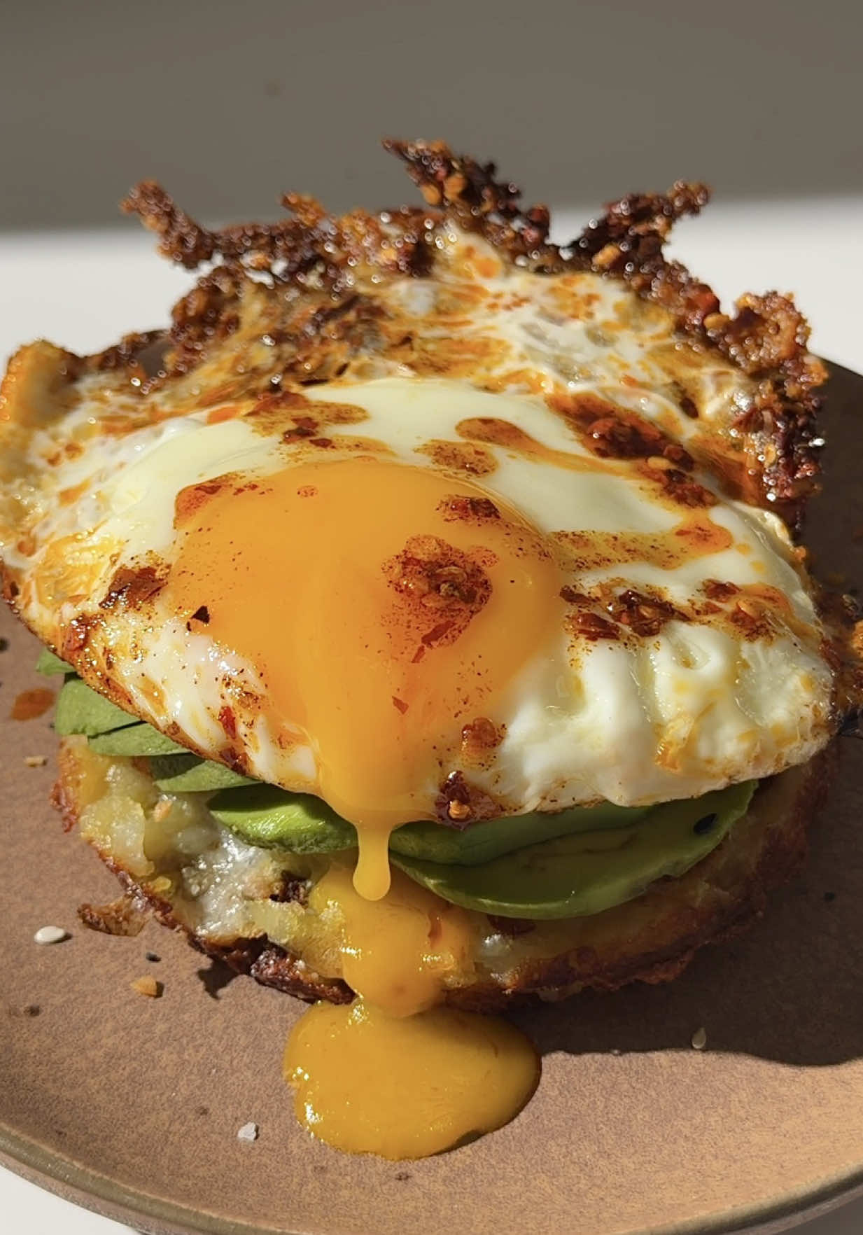 Crispy Potato Waffle with Chili Egg